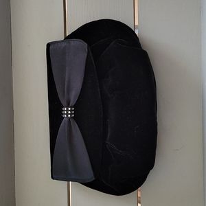 Carolyne Barton Vintage Night Clutch Black Velvet Rhinestones Satin Bow Excellen